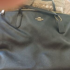 COACH Black Leather Zip-Top Briefcase with Gold Hardware